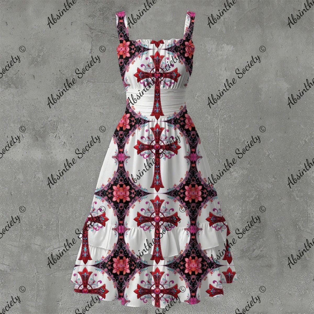 Faithful Ruffle Hem Dress - Gothic Devotional Elegant White