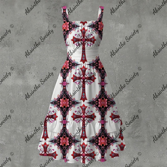 Faithful Ruffle Hem Dress - Gothic Devotional Elegant White