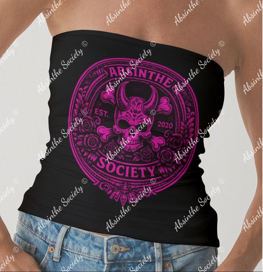 Absinthe Society | Logo Hot Pink Double-Layer Strapless Top | Bold Chicana Streetwear | Absinthe Society White