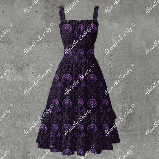 Moonlit Garden Ruffle Hem Dress - Gothic Floral Elegant White