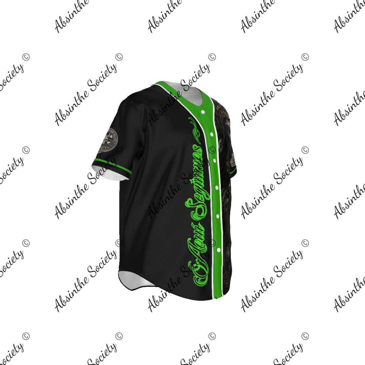 La Reina | Lime Green Baseball Jersey with Pinstripes | Chicana Dark Streetwear