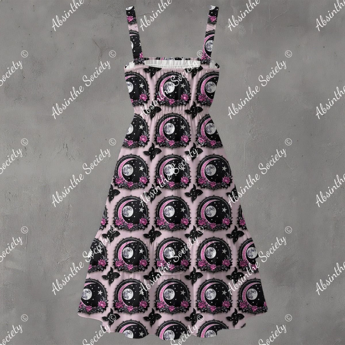 Moonlit Elegance Ruffle Hem Dress - Gothic Celestial