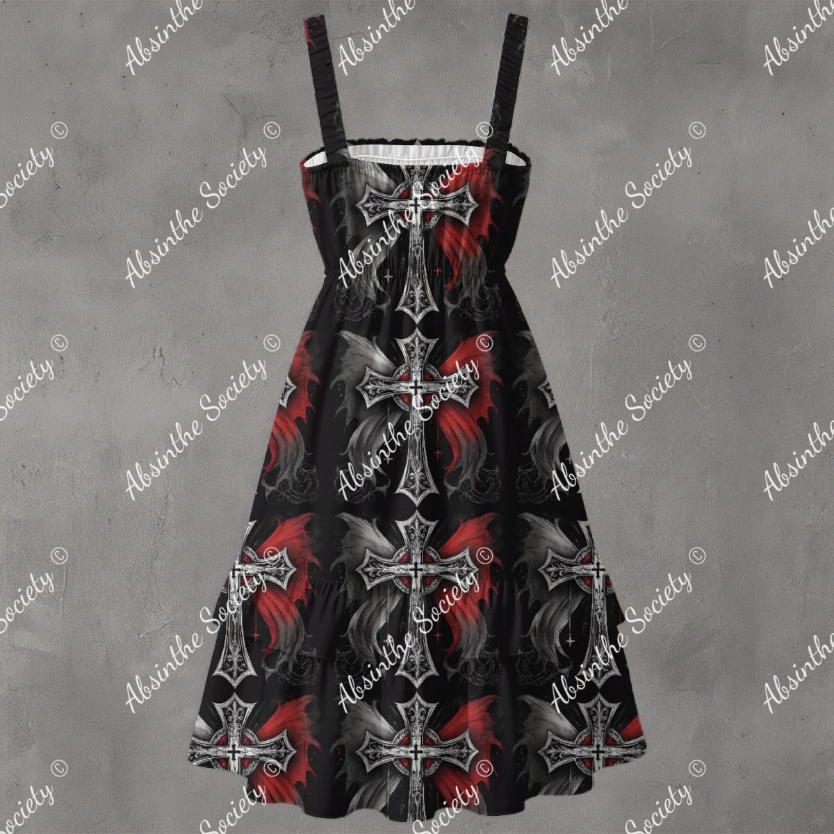 Duo Goth Ruffle Hem Dress - Gothic Duality Elegant