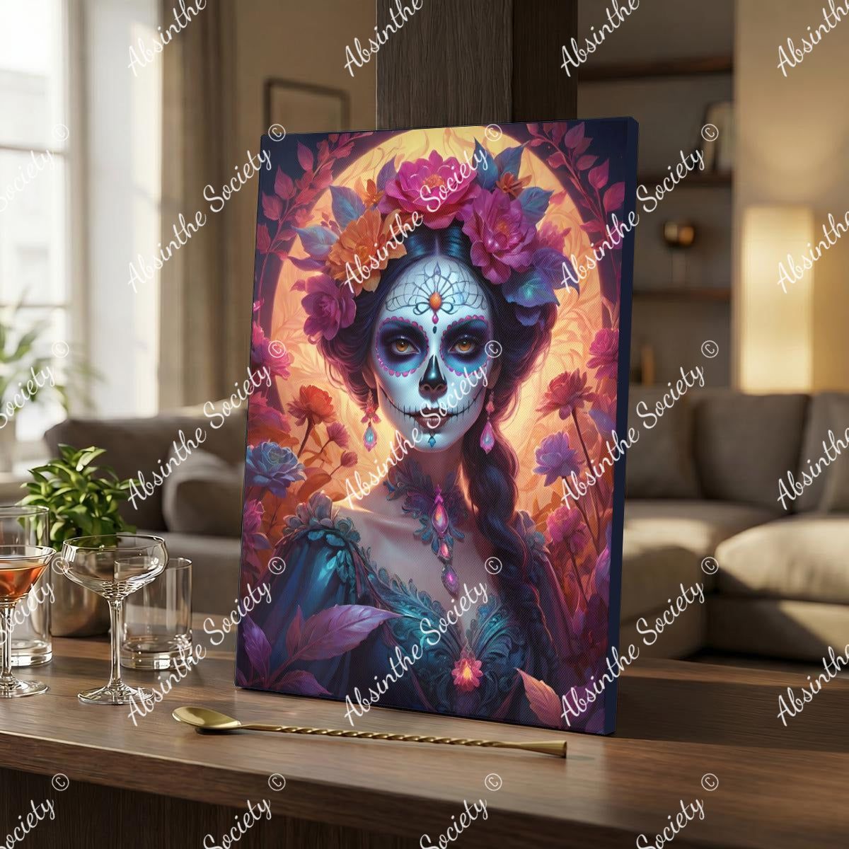El Espíritu | Framed Canvas Wall Art | Dark Chicana Gothic Home Décor 30x41cm(12"x16") White