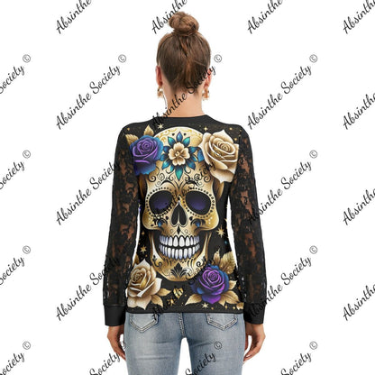Lush Skull Garden Black Lace Sleeve Blouse
