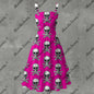 Skull Ritual Pink Electric - Ruffle Hem Dress White