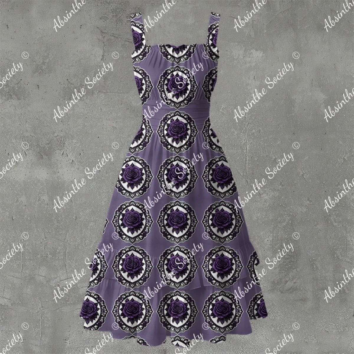 Victorian Rosé Ruffle Hem Dress - Gothic Romantic Vintage White