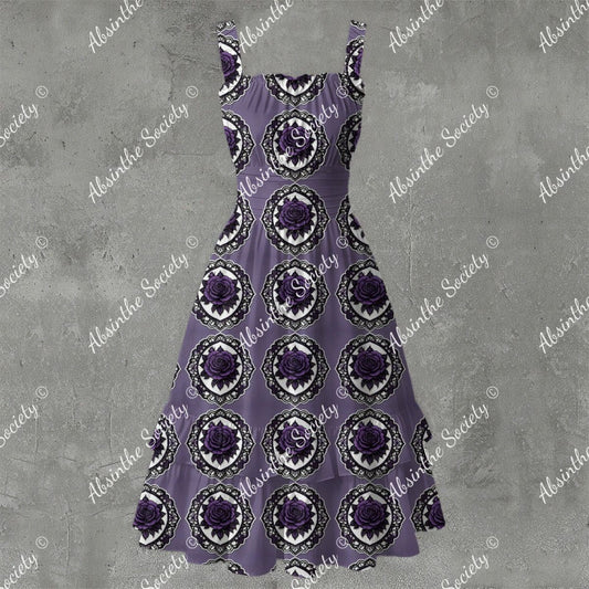 Victorian Rosé Ruffle Hem Dress - Gothic Romantic Vintage White