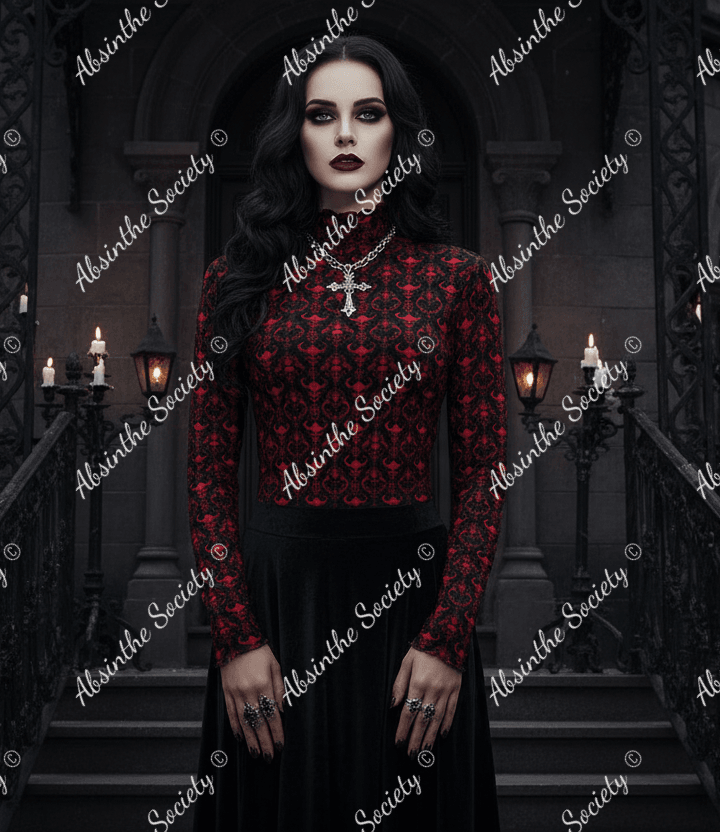 Dark Descent Women's Mesh T-shirt - Gothic Sheer Long Sleeve White
