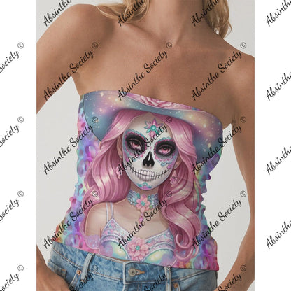 Gothic Sunshine Leopard - Double-Layer Strapless Top | Chicana Festival Rave White