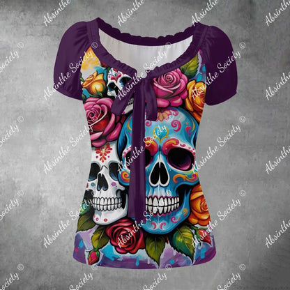 Lush Skull Garden - Puff Sleeve Shirt White