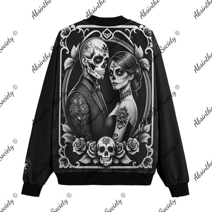 Ghostly Glamor - Día de los Muertos Fleece Bomber Jacket | Sugar Skull Couple
