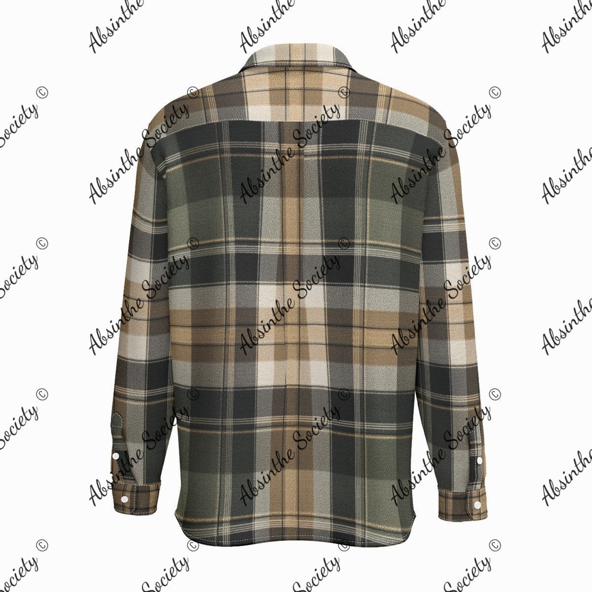 Street Plaid Print | Brown & Tan Long-Sleeve Shirt with Pocket | Chicano Earthtone Streetwear