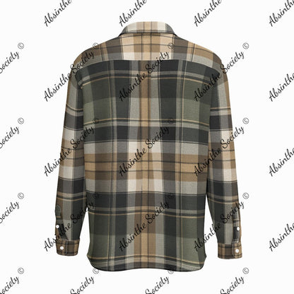 Street Plaid Print | Brown & Tan Long-Sleeve Shirt with Pocket | Chicano Earthtone Streetwear