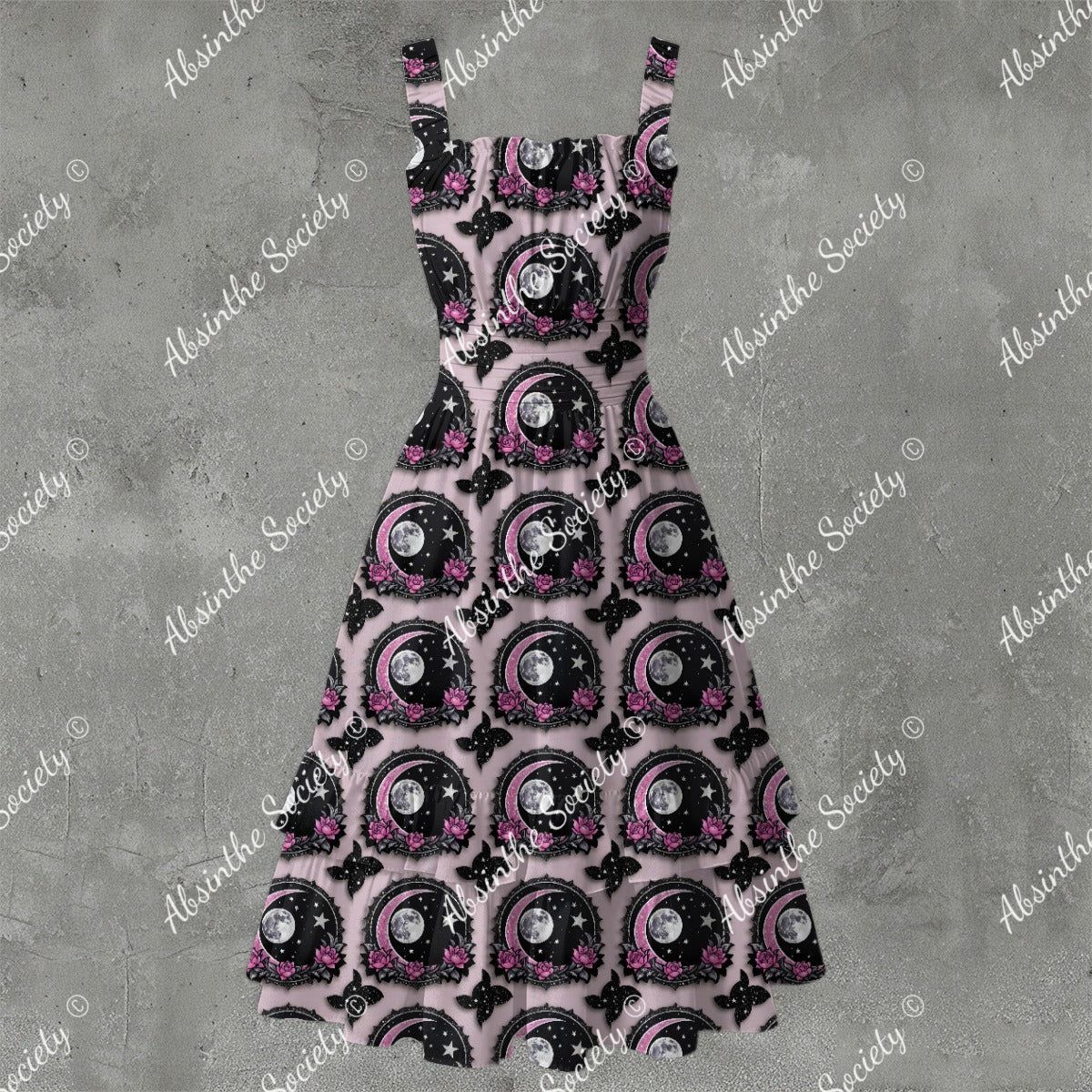 Moonlit Elegance Ruffle Hem Dress - Gothic Celestial White