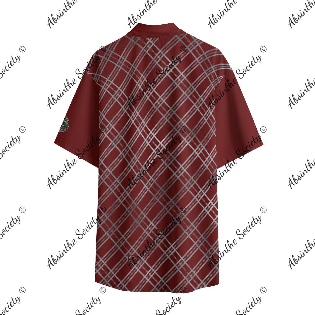 Get Faded | Red & Silver Plaid Bowling Shirt | Chicano Style