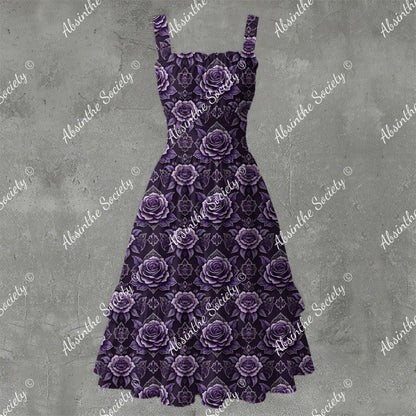 Midnight Garden Ruffle Hem Dress - Gothic Floral Elegant White