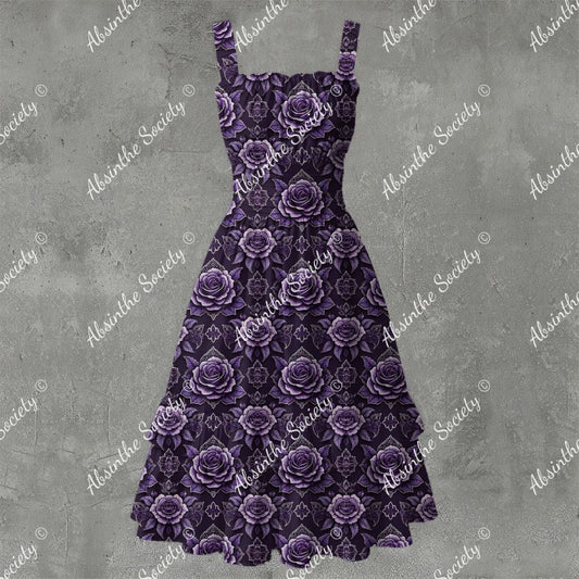 Midnight Garden Ruffle Hem Dress - Gothic Floral Elegant White