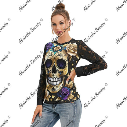 Lush Skull Garden Black Lace Sleeve Blouse