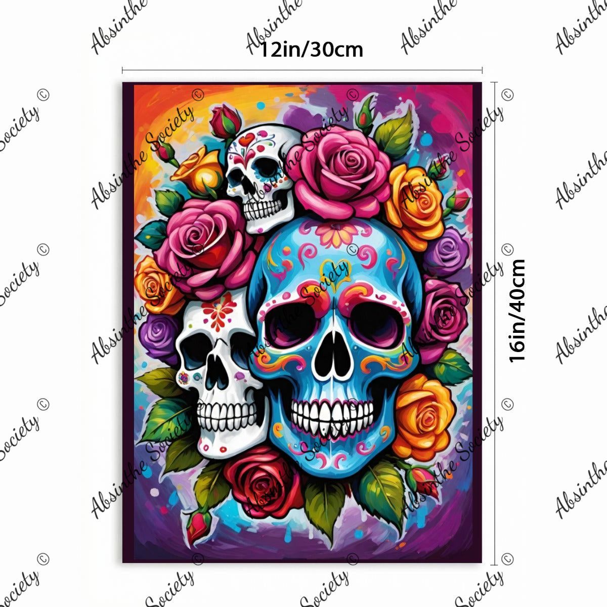 Las Calaveras | Sugar Skull Bright Floral Framed Canvas Wall Art | Chicana Gothic Décor