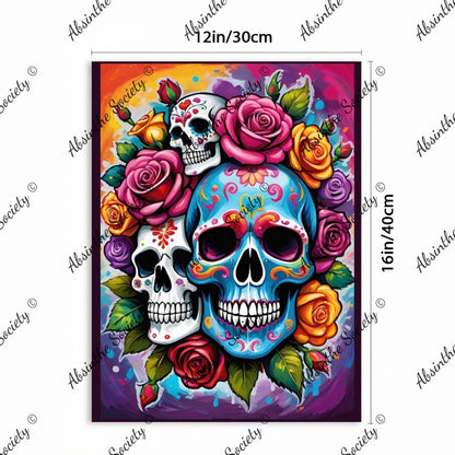 Las Calaveras | Sugar Skull Bright Floral Framed Canvas Wall Art | Chicana Gothic Décor