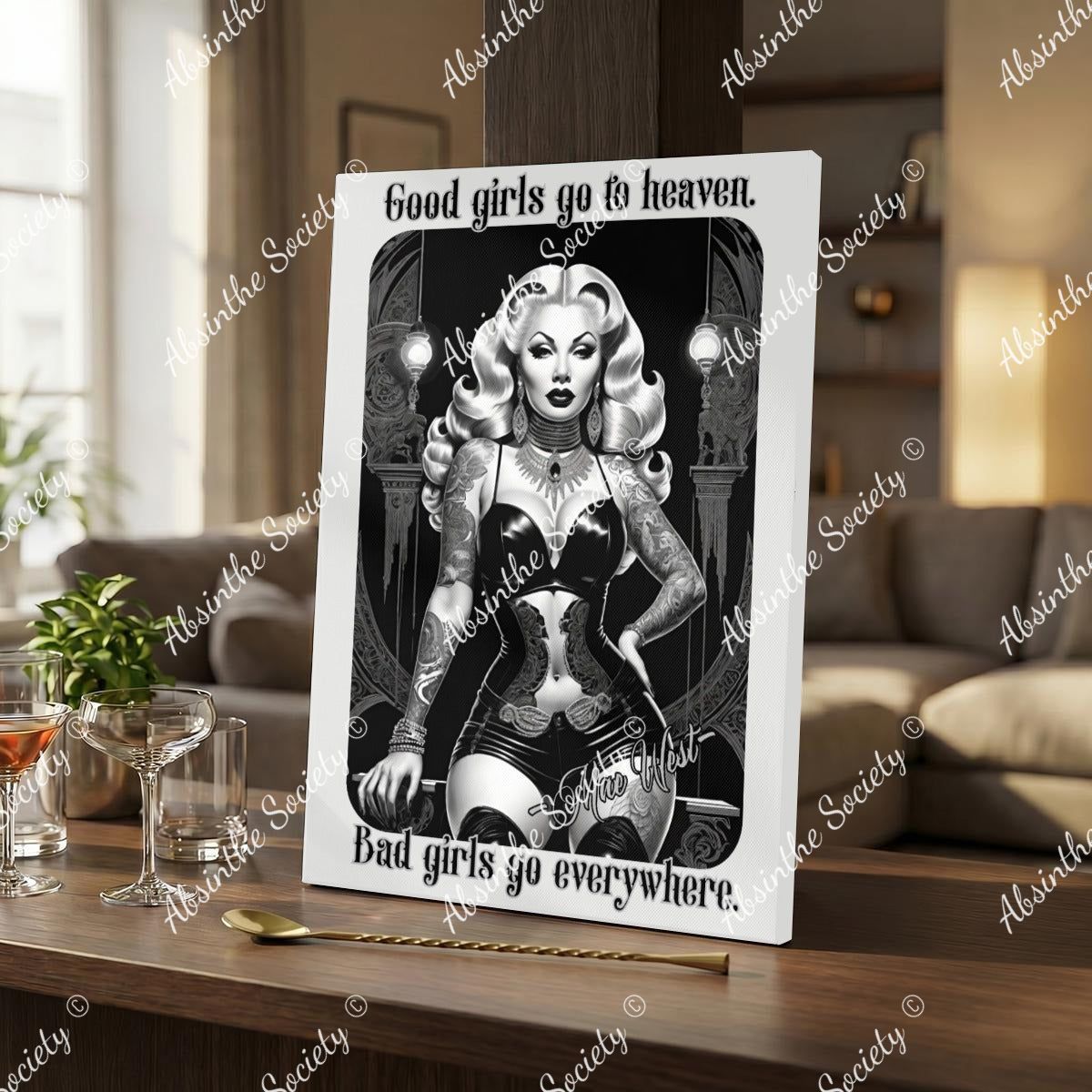 Good Girl Bad Girl | Mae West Framed Canvas Wall Art | Dark Wit Chicana Décor 30x41cm(12"x16") White