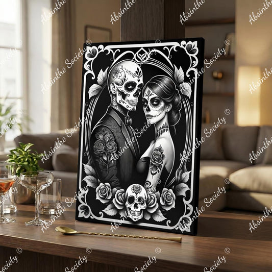 Ghostly Glamour | Framed Canvas Wall Art | Dark Chicana Gothic Décor 30x41cm(12"x16") White