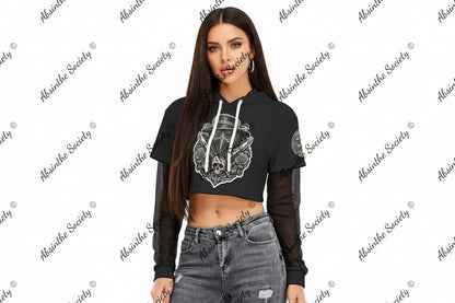 La Vida Toxica - Plague Saint &Widow Grayscale - Mesh Sleeve Cropped Hoodie