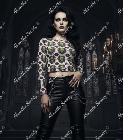 Absinthe Haze Cropped Mesh Long Sleeves T-shirt - Gothic Green Fairy