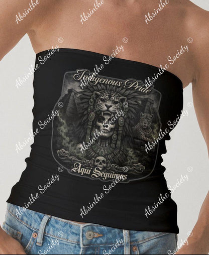 Indigenous Pride | Double-Layer Strapless Top | Dark Chicana Streetwear White