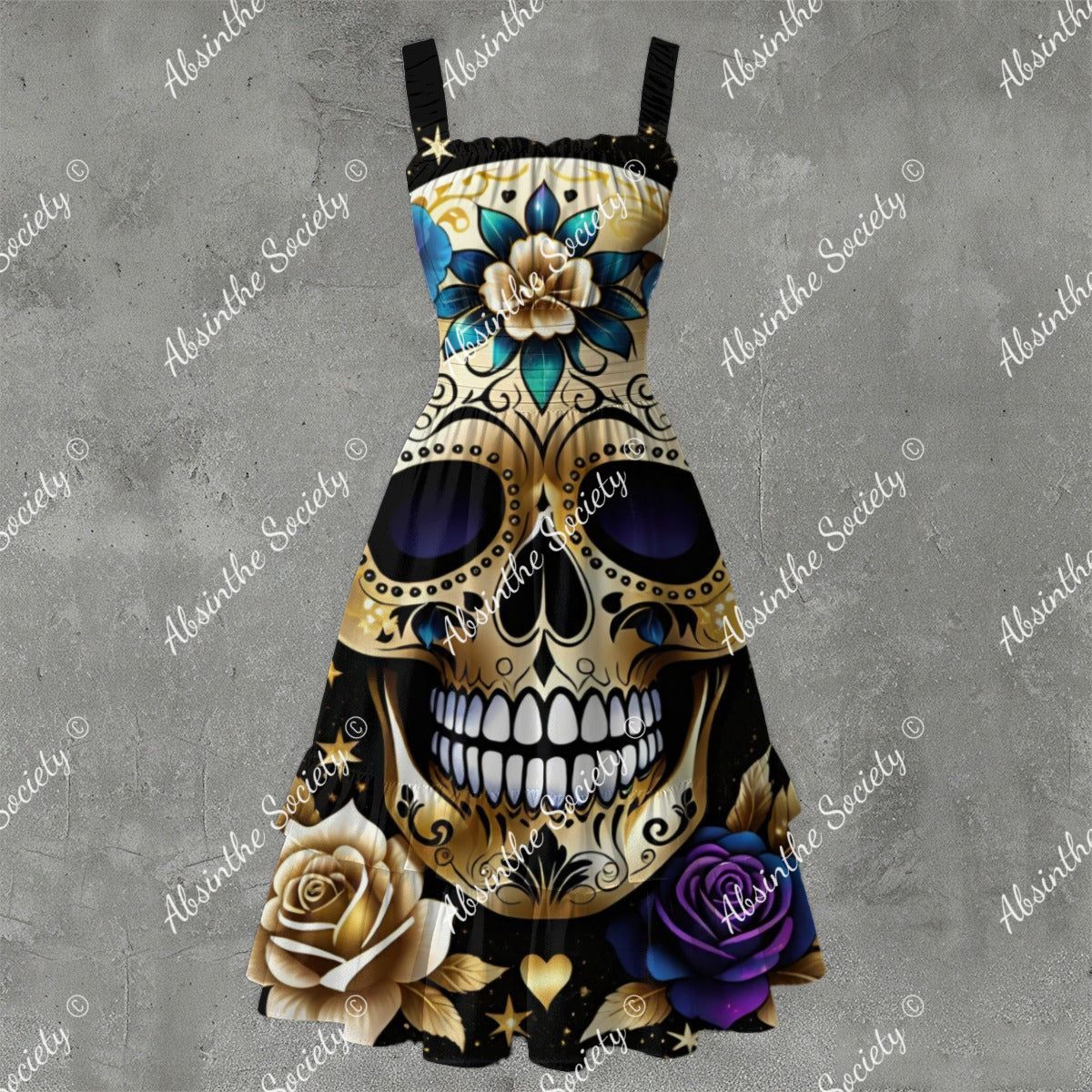 Lush Skull Garden - Ruffle Hem Dress White