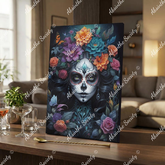 La Vela | Framed Canvas Wall Art | Dark Chicana Gothic Home Décor 30x41cm(12"x16") White