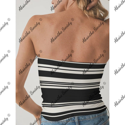 La Oscura | Black Stripe Double-Layer Strapless Top | Dark Chicana Gothic Streetwear