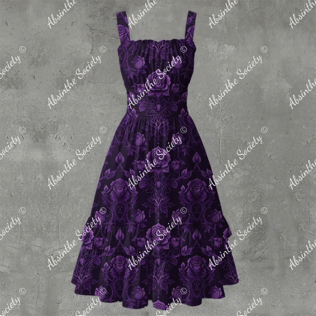 Midnight Rose Ruffle Hem Dress - Gothic Dark Romantic Elegant White