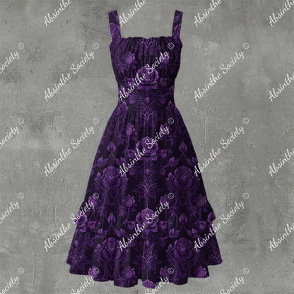 Midnight Rose Ruffle Hem Dress - Gothic Dark Romantic Elegant White