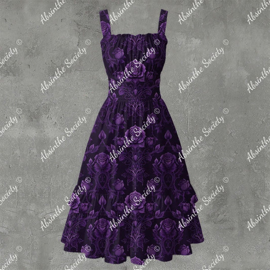 Midnight Rose Ruffle Hem Dress - Gothic Dark Romantic Elegant White