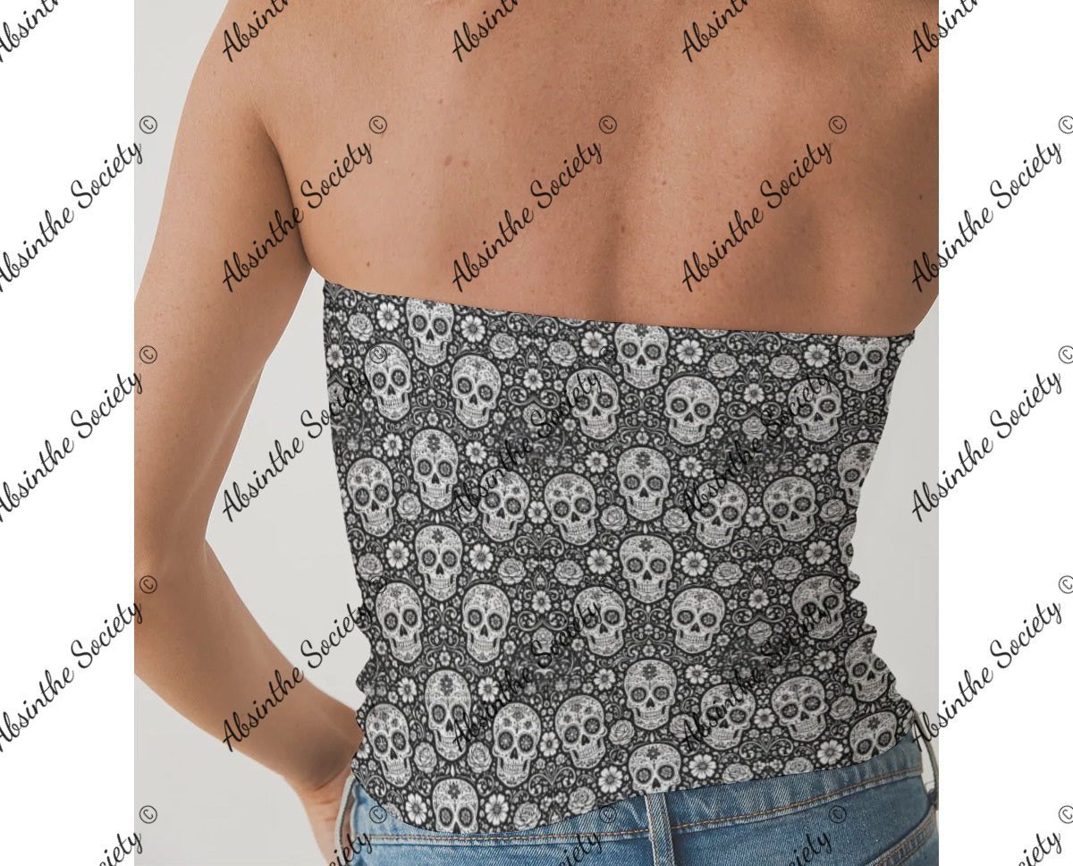 Gothic Gala Sugar Skull - Double-Layer Strapless Top | Día de los Muertos
