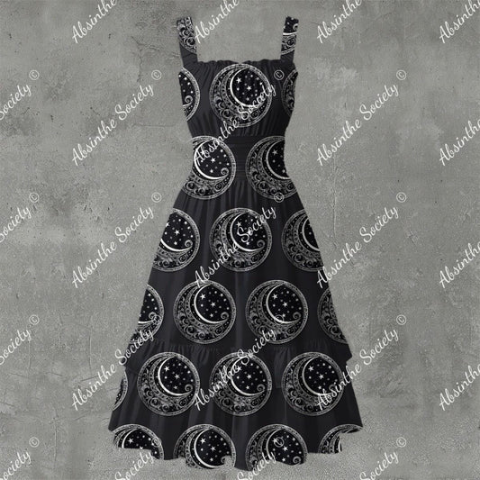 Moon Over My Hemmy Ruffle Hem Dress - Gothic Celestial Playful White
