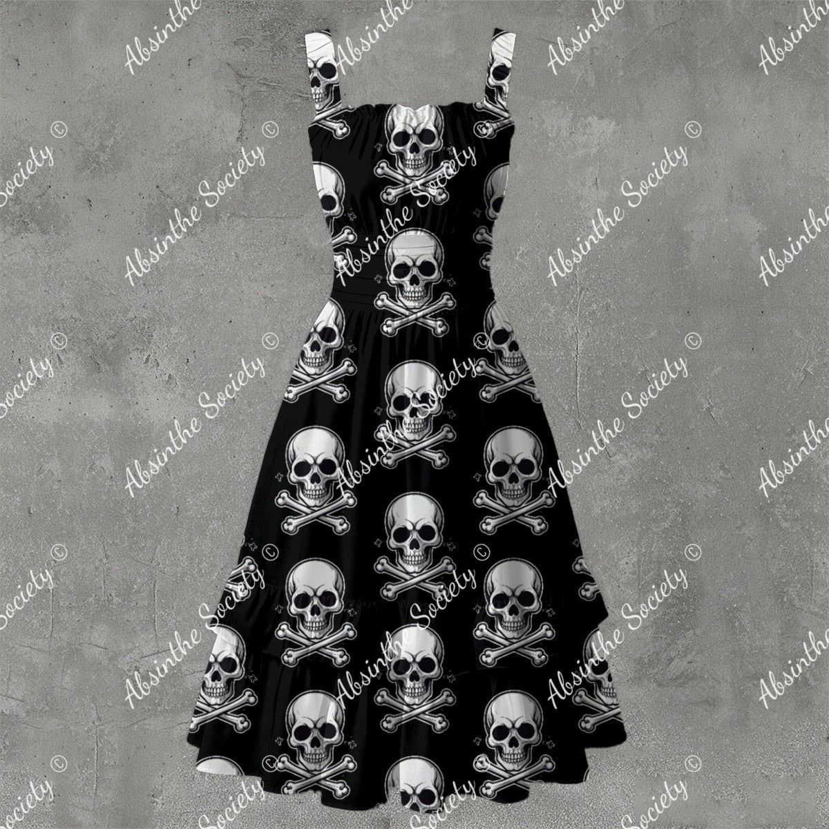 Skull Ritual Black- Ruffle Hem Dress White