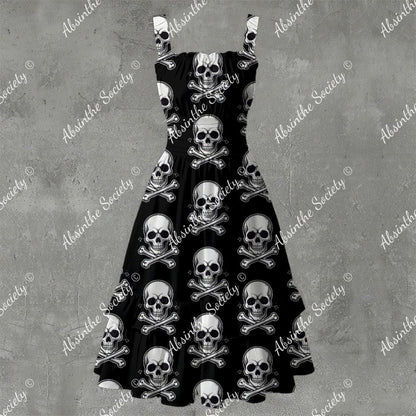 Skull Ritual Black- Ruffle Hem Dress White