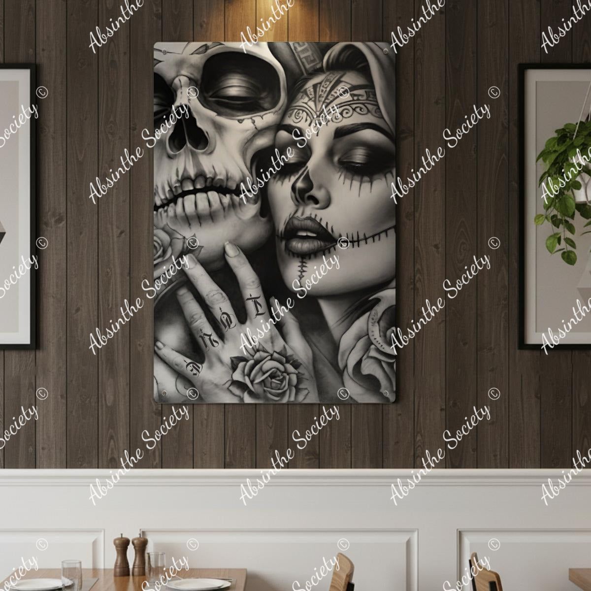 Love N Death | Tinplate Iron Wall Art | Dark Chicana Gothic Home Décor