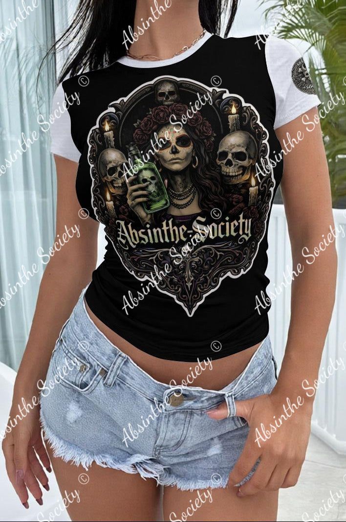La Catrina de Absinthe Society | Raglan Slim-Fit T-Shirt | Día de los Muertos Chicano Streetwear White