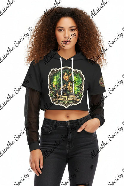 Absinthe Society - Green Fairy - Mesh Sleeve Cropped Hoodie White