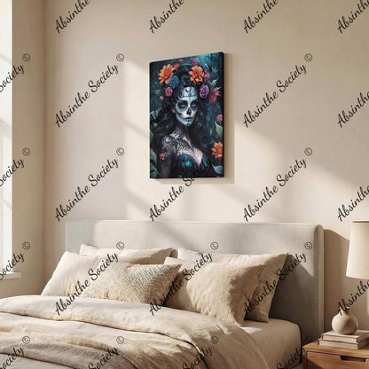 La Catrina Oscura | Dark Floral Framed Canvas Wall Art | Chicana Gothic Décor