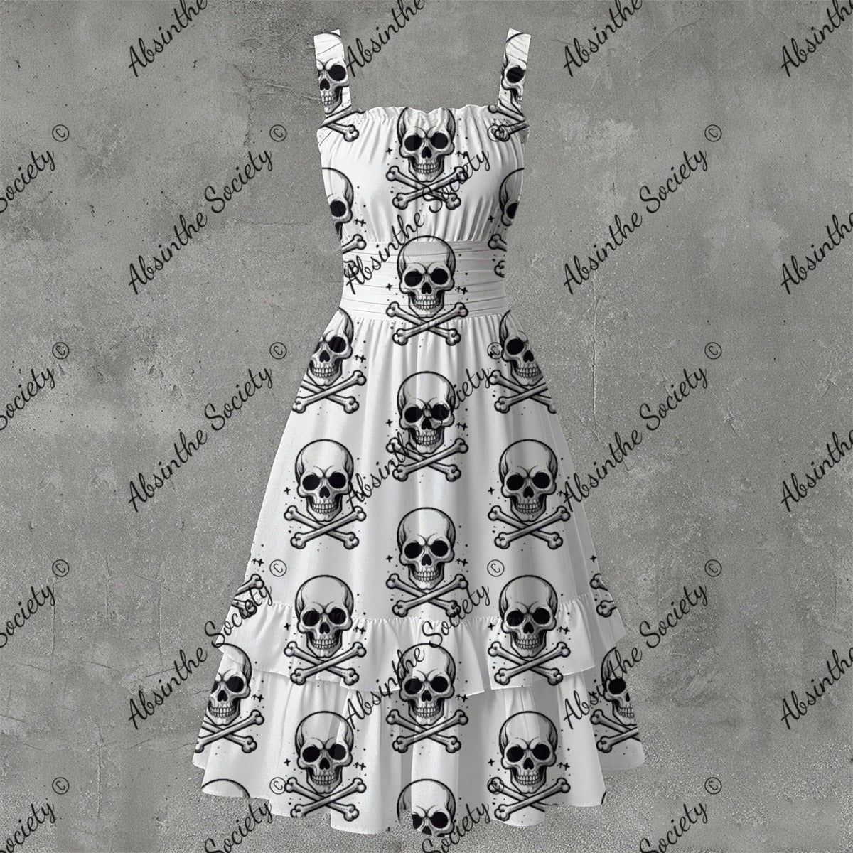 Skull Ritual White - Ruffle Hem Dress White