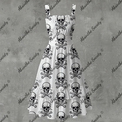 Skull Ritual White - Ruffle Hem Dress White