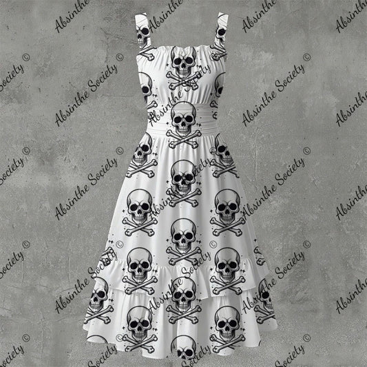 Skull Ritual White - Ruffle Hem Dress White