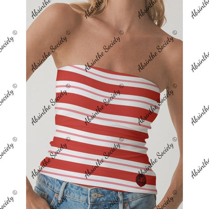 Red Stripe | Double-Layer Strapless Top | Dark Chicana Streetwear White