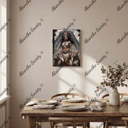 Jaguar Queen | Framed Canvas Wall Art | Dark Chicana Mesoamerican Gothic Décor