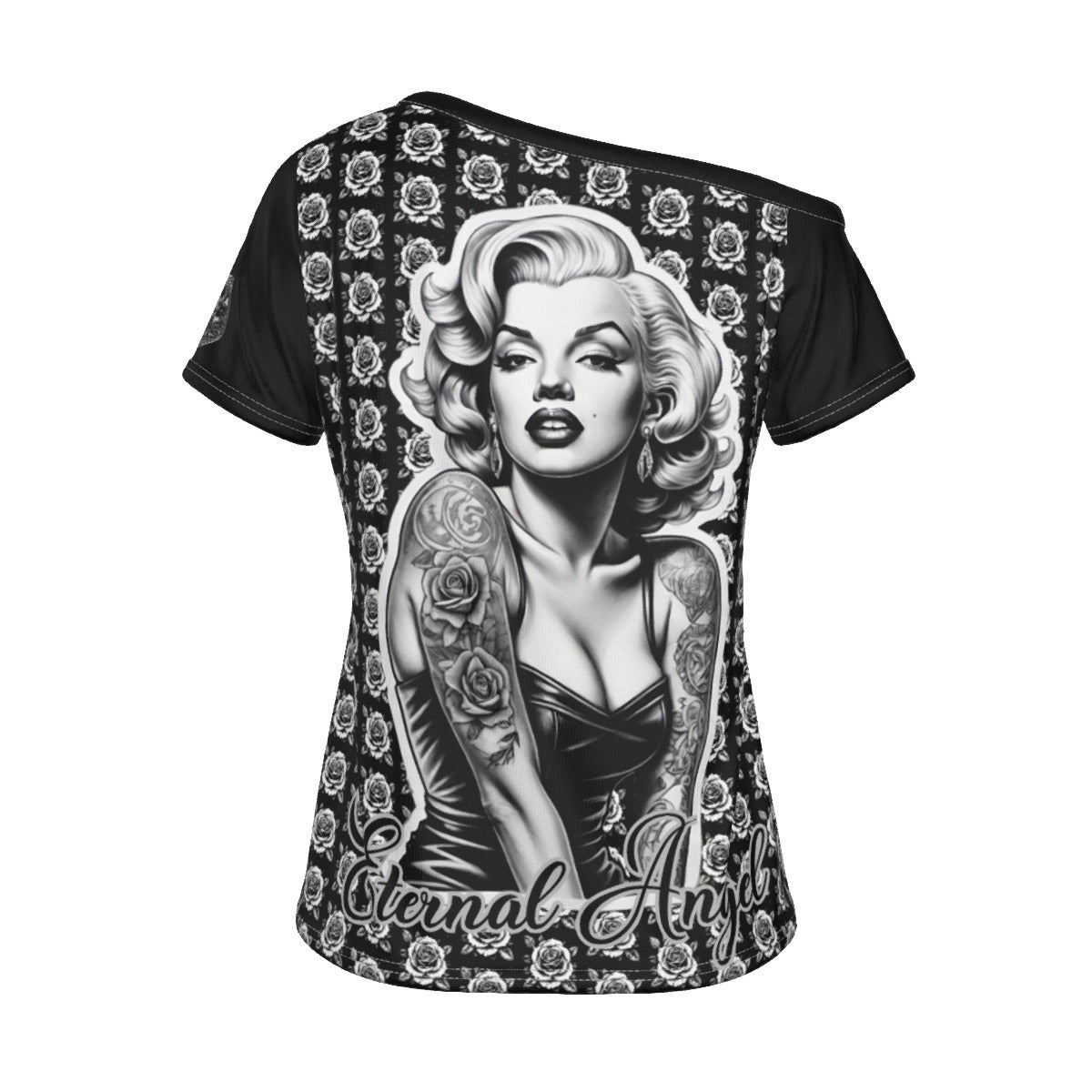 Eternal Angel Roses | Off-Shoulder Tee | Dark Chicana Gothic Streetwear